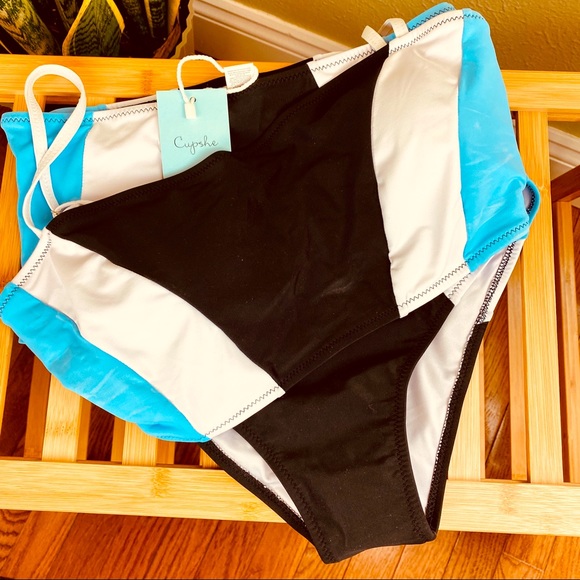 Cupshe Other - Cupshe Color Block Bikini 2 Piece Large High Waist Adjustable Bandeau Top New